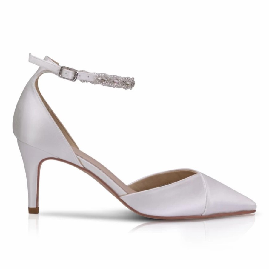 Perfect Bridal Perfect Bridal Summer Dyeable Ivory Satin Crystal Ankle Strap Court Shoes (Wide Fit) Wholesale