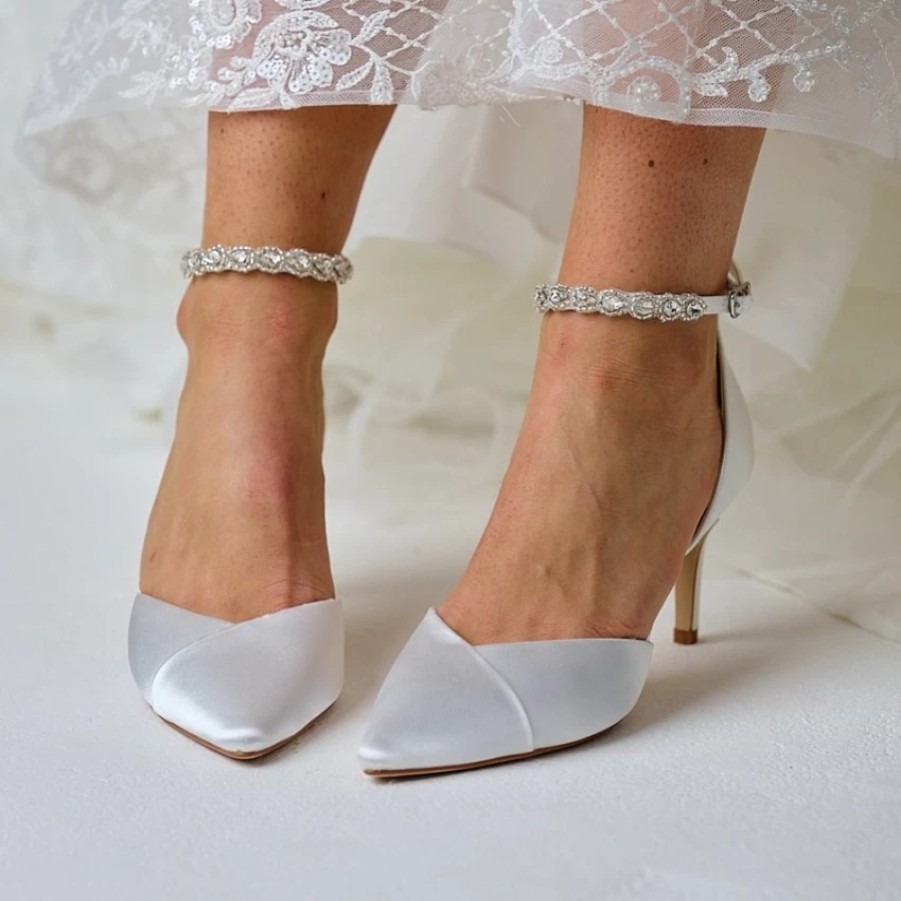 Perfect Bridal Perfect Bridal Summer Dyeable Ivory Satin Crystal Ankle Strap Court Shoes (Wide Fit) Wholesale