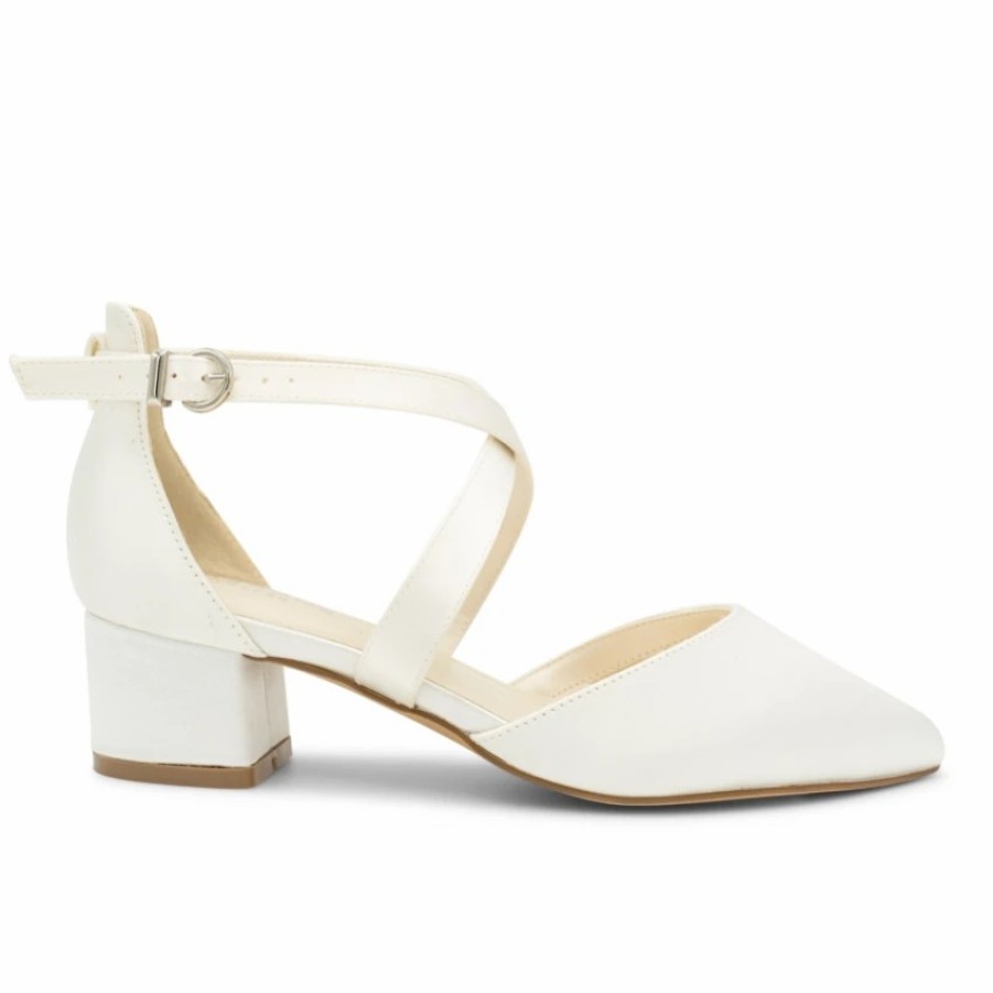 Pink Paradox London Paradox London Blanche Dyeable Ivory Satin Wide Fit Cross Strap Low Block Heels New