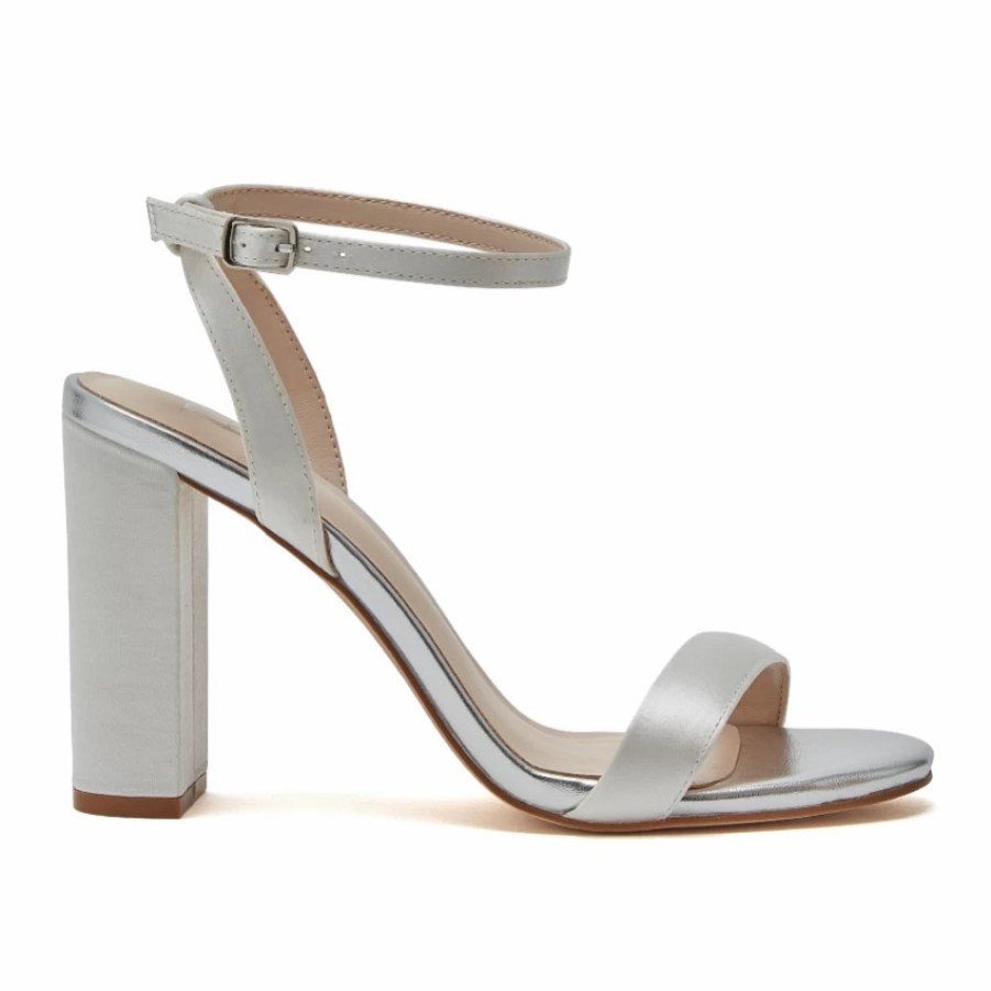 Rainbow Club R Collection Addison Ivory Satin Barely There Block Heel Sandals Wholesale