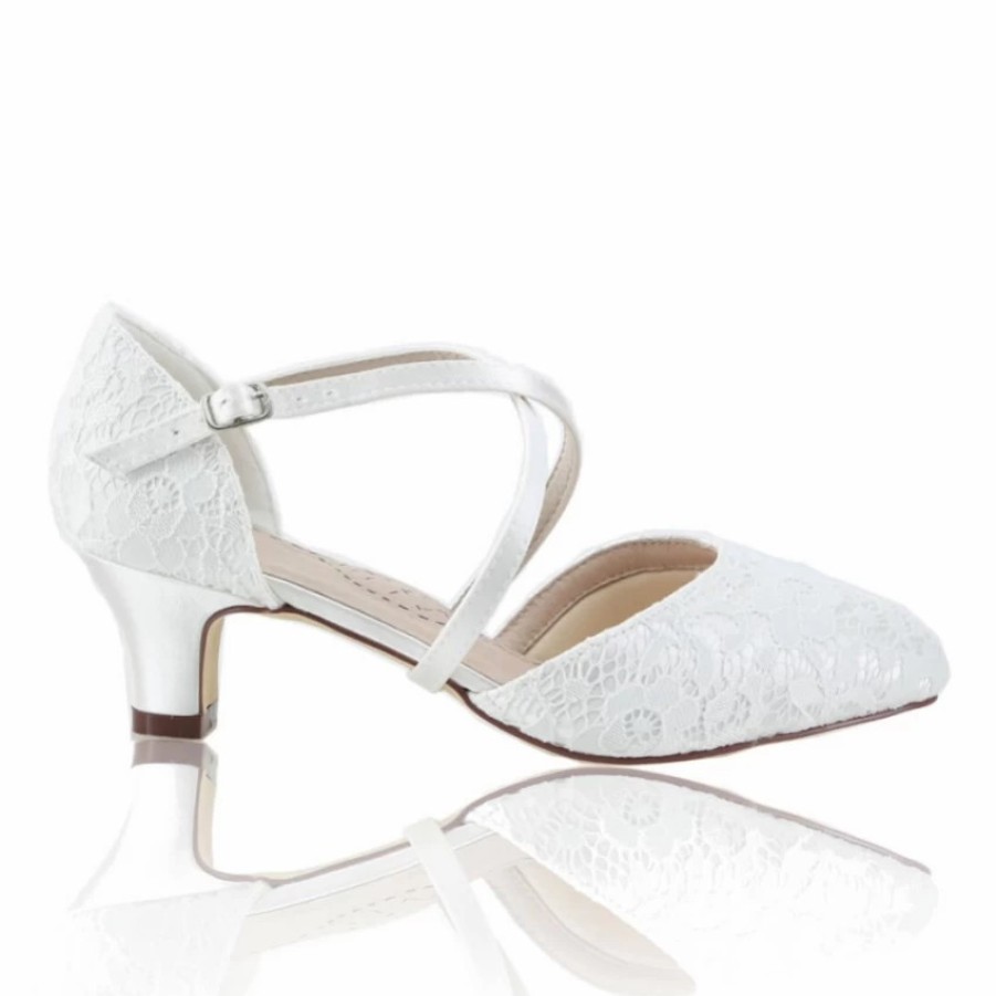 Perfect Bridal Perfect Bridal Renate Dyeable Ivory Lace Low Heel Courts With Crossover Straps Best