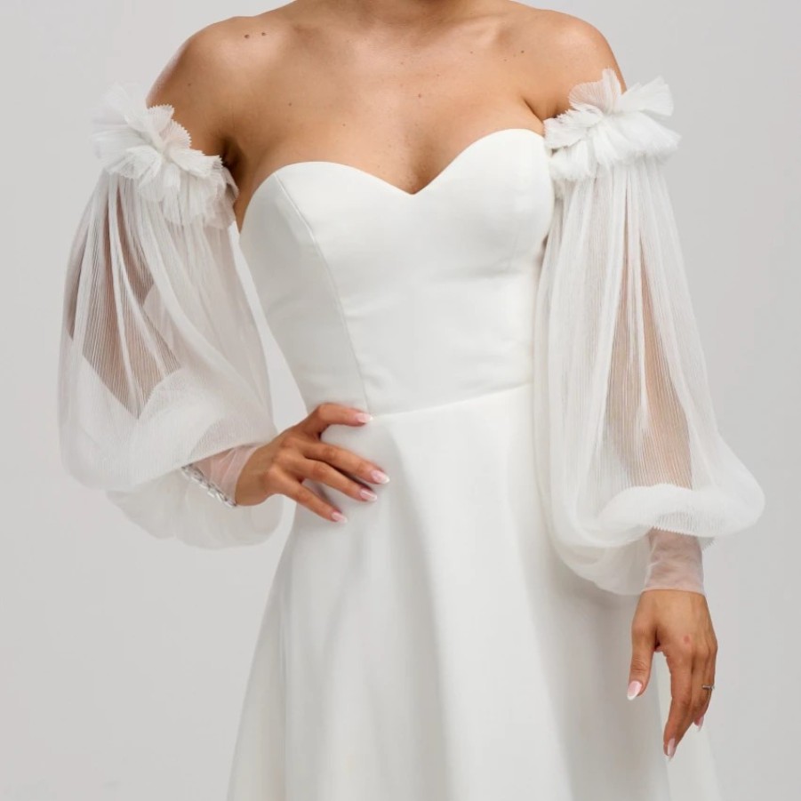 Poirier Ivory Plisse Tulle Puff Sleeves Clearance