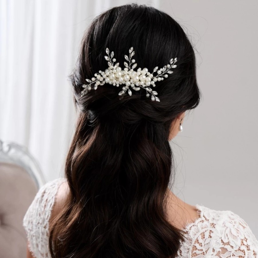 Lace & Favour Devotion Pearl And Crystal Spray Bridal Hair Comb Hot