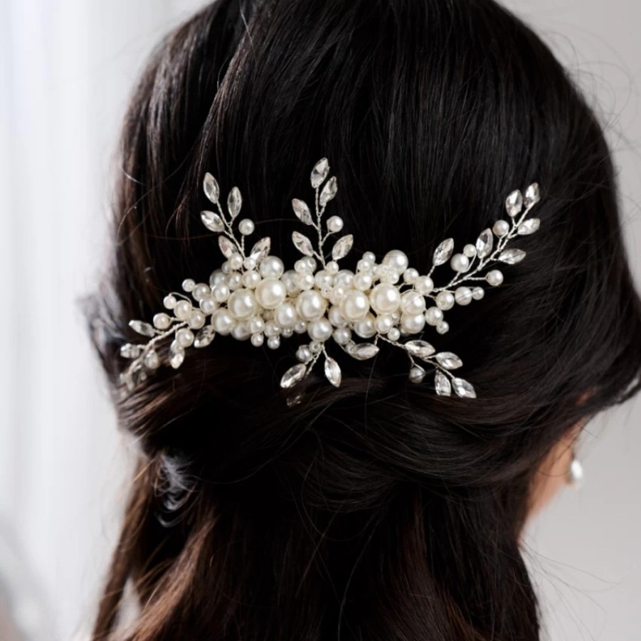 Lace & Favour Devotion Pearl And Crystal Spray Bridal Hair Comb Hot