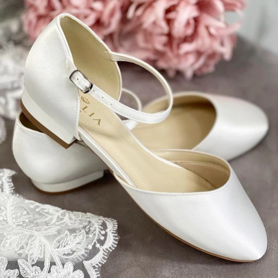 Avalia Shoes Avalia Sissi Ivory Satin Flat Wedding Shoes With Ankle Strap Online