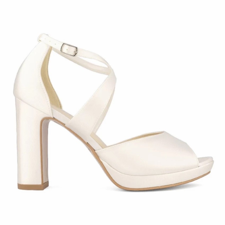 Avalia Shoes Avalia Cindy Ivory Satin Cross Strap Block Heel Platform Sandals Wholesale