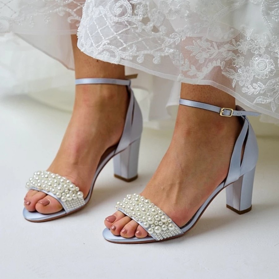 Perfect Bridal Perfect Bridal Carrie Blue Satin Pearl Block Heel Sandals Wholesale