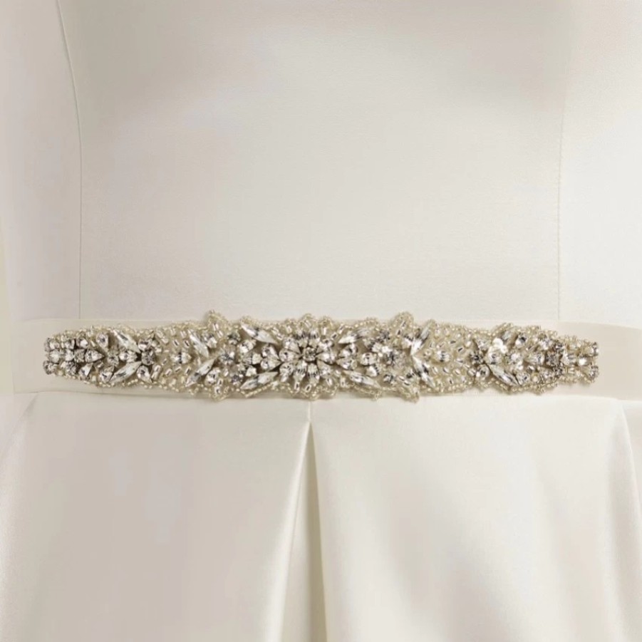 Bianco Evento Bianco Crystal Embellished Satin Wedding Dress Belt Best