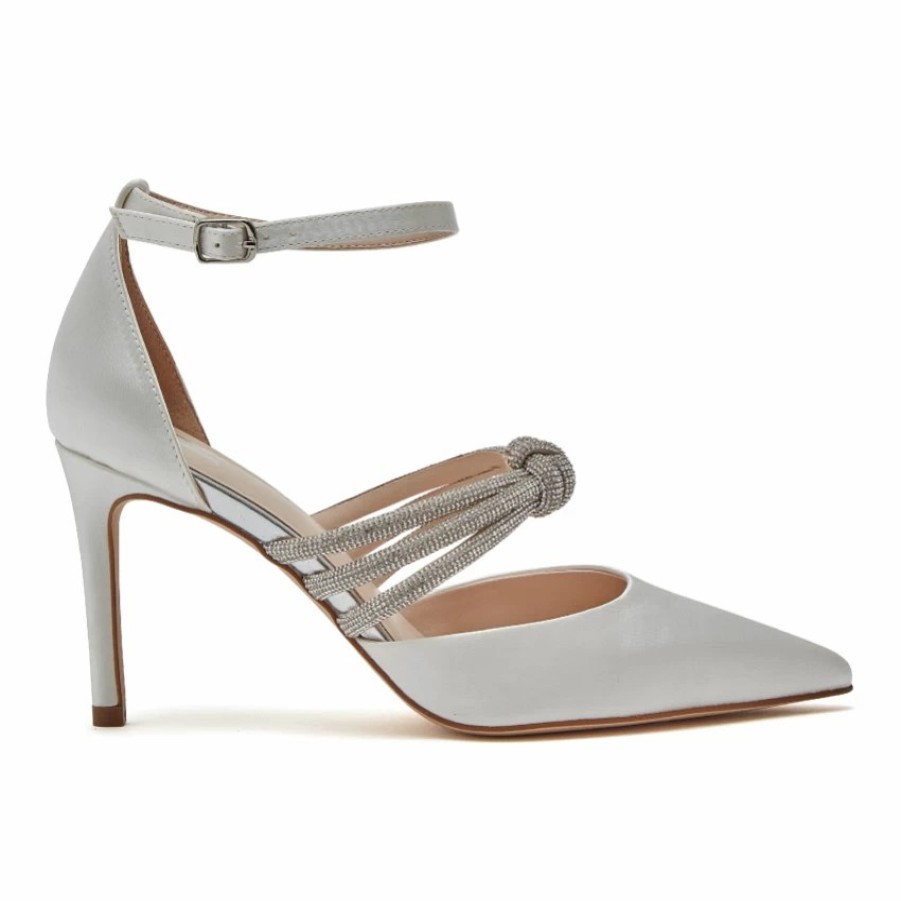 Rainbow Club R Collection Emery Ivory Satin Diamante Knotted Ankle Strap Heels Best