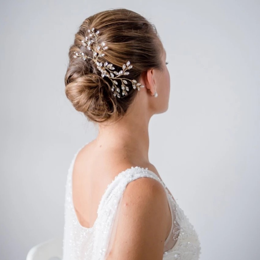 Lace & Favour Rhea Gold Crystal Spray Wedding Hair Comb Online