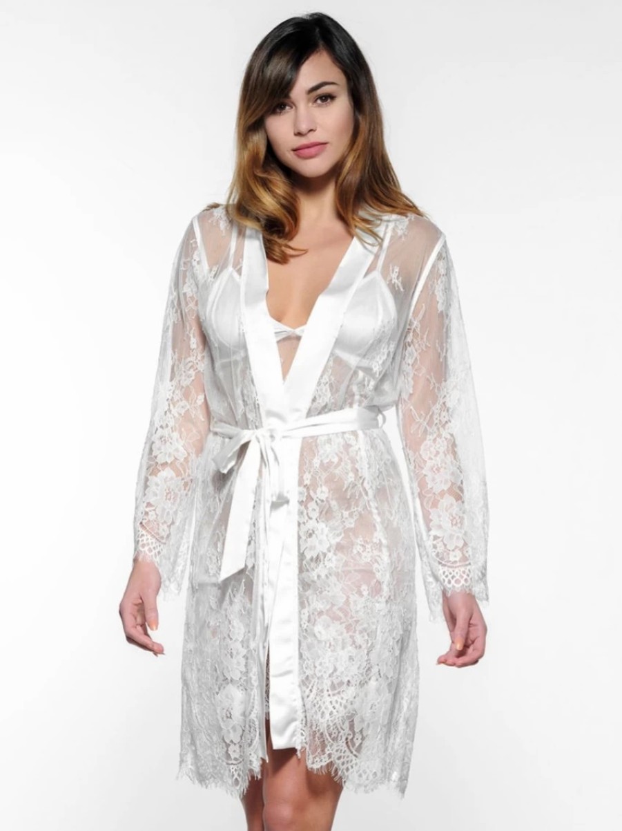 Poirier Ivory Lace Diamante Bride And Just Married Bridal Robe Best