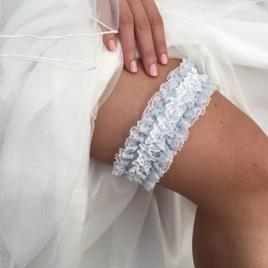 Boudoir Couture Temptation Powder Blue And Ivory Lace Wedding Garter Clearance