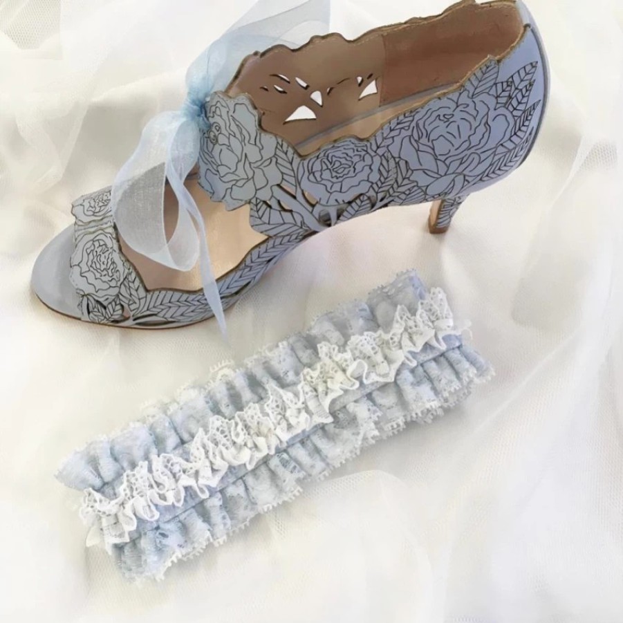 Boudoir Couture Temptation Powder Blue And Ivory Lace Wedding Garter Clearance