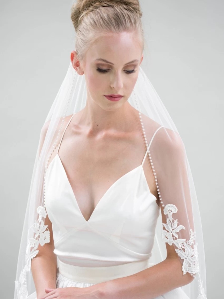 Joyce Jackson Joyce Jackson Novara Single Tier Pearl Edge Veil With Lace Motifs New