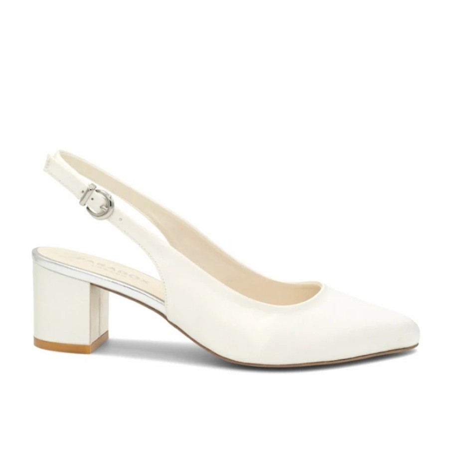 Pink Paradox London Paradox London Andrienne Dyeable Ivory Satin Low Block Heel Slingbacks Hot