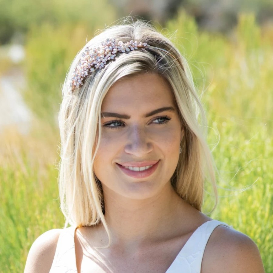 Ivory & Co Ivory And Co Charade Rose Gold Crystal Blossom And Pearl Headband Clearance