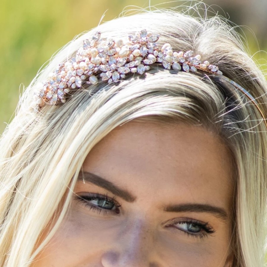 Ivory & Co Ivory And Co Charade Rose Gold Crystal Blossom And Pearl Headband Clearance