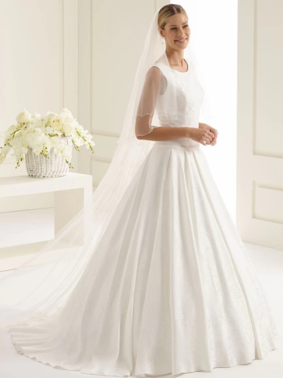 Bianco Evento Bianco Ivory Plain Two Tier Chapel Veil With Corded Edge S212 Wholesale