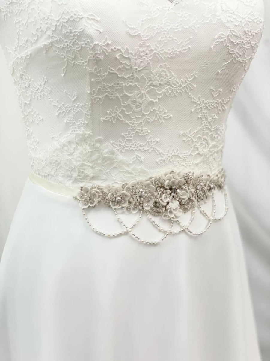 Beads & Beyond Darlington Embellished Floral Bridal Belt With Beaded Drapes New