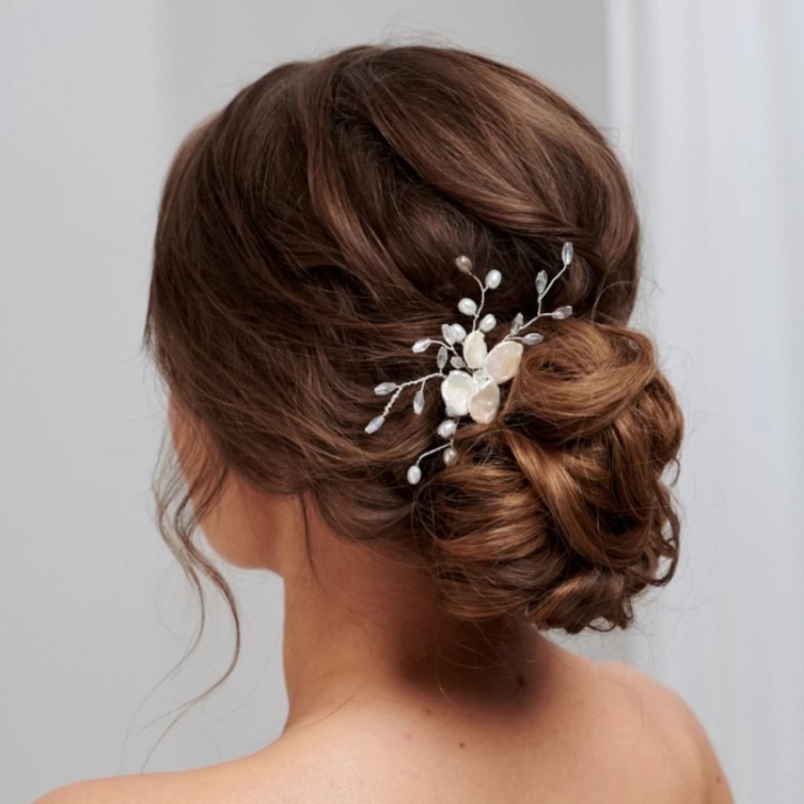 Posy & Pearl Aster Freshwater Pearl Flower Bridal Hair Comb Online