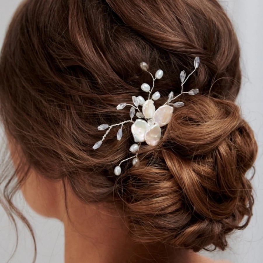 Posy & Pearl Aster Freshwater Pearl Flower Bridal Hair Comb Online