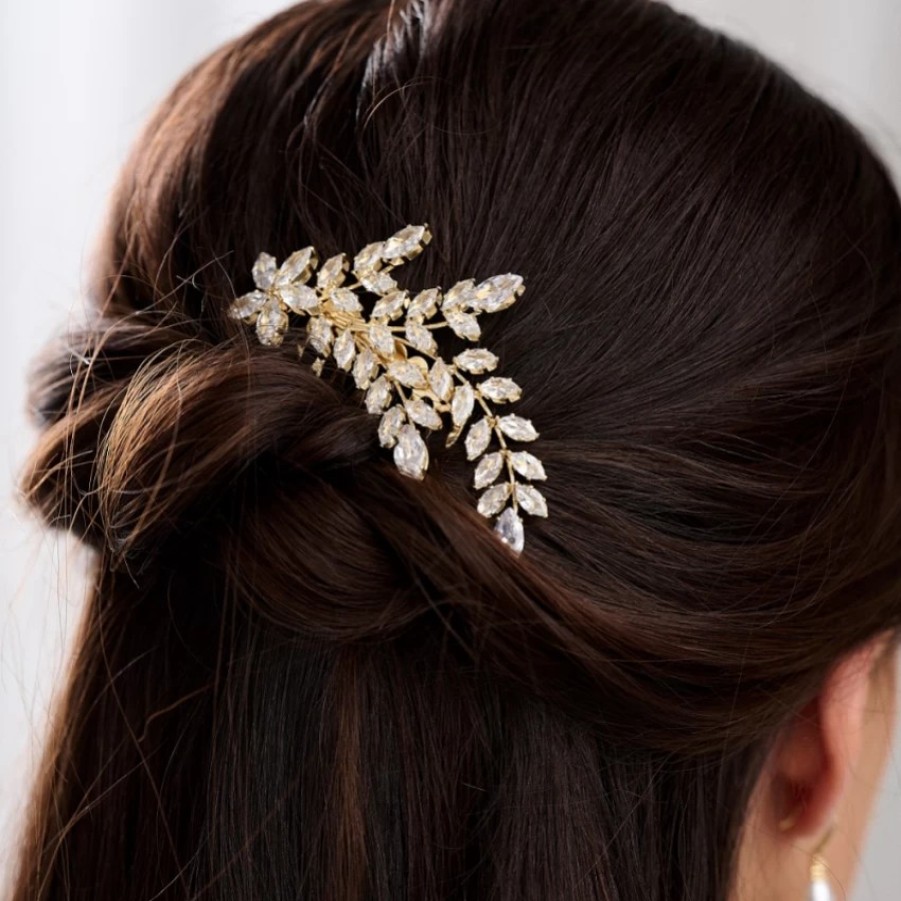 Lace & Favour Aurora Gold Crystal Spray Wedding Hair Comb Wholesale