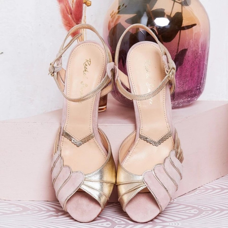 Rachel Simpson Rachel Simpson Aurelia Powder Pink Suede And Gold Leather Sandals Wholesale