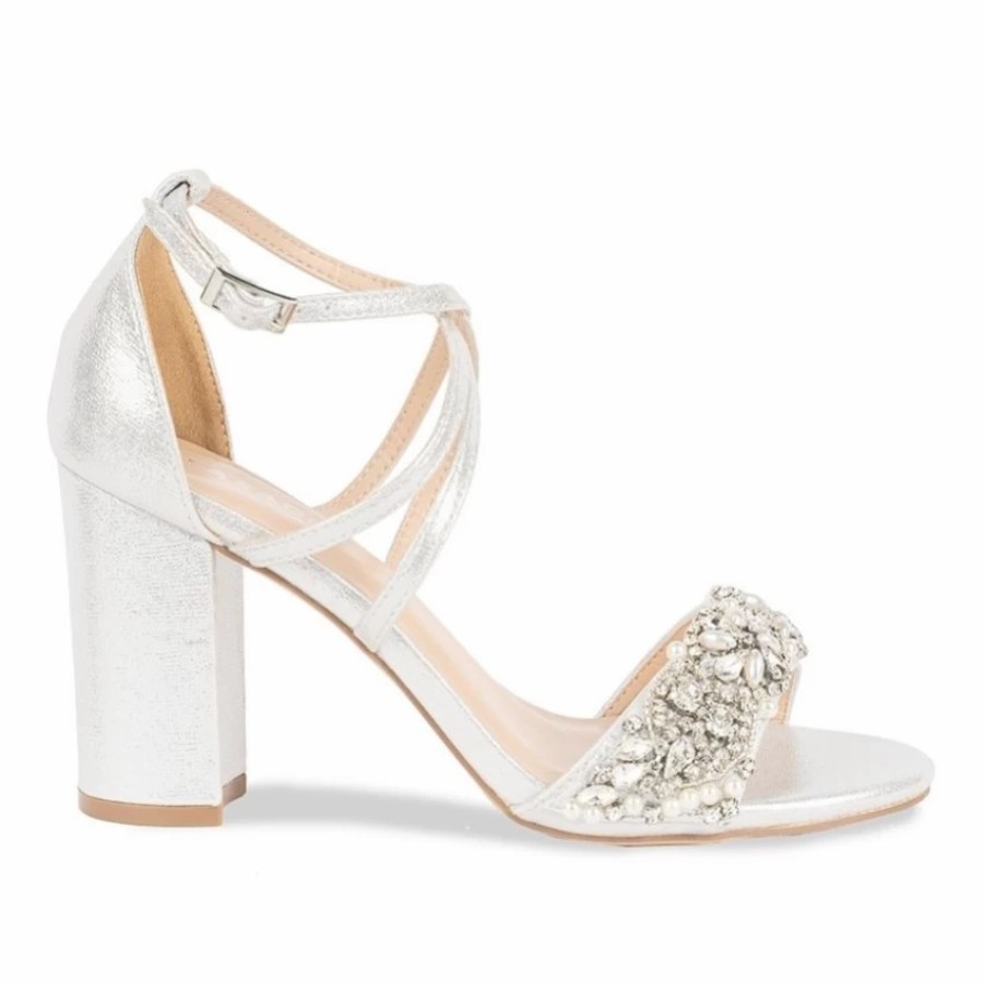 Pink Paradox London Paradox London Hira Silver Shimmer Embellished Block Heel Sandals Best