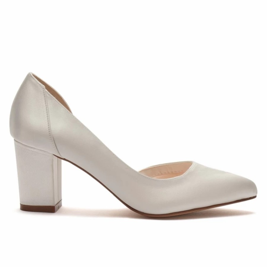 Rainbow Club Rainbow Club Harriet Dyeable Ivory Satin Block Heel Court Shoes Clearance