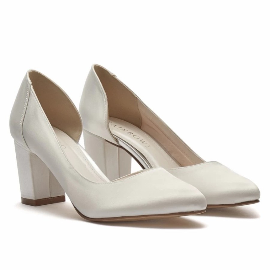 Rainbow Club Rainbow Club Harriet Dyeable Ivory Satin Block Heel Court Shoes Clearance