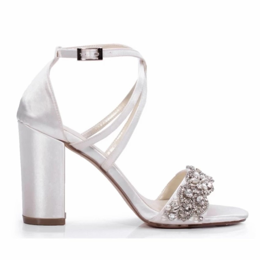 Pink Paradox London Paradox London Hira Ivory Satin Embellished Block Heel Sandals Wholesale