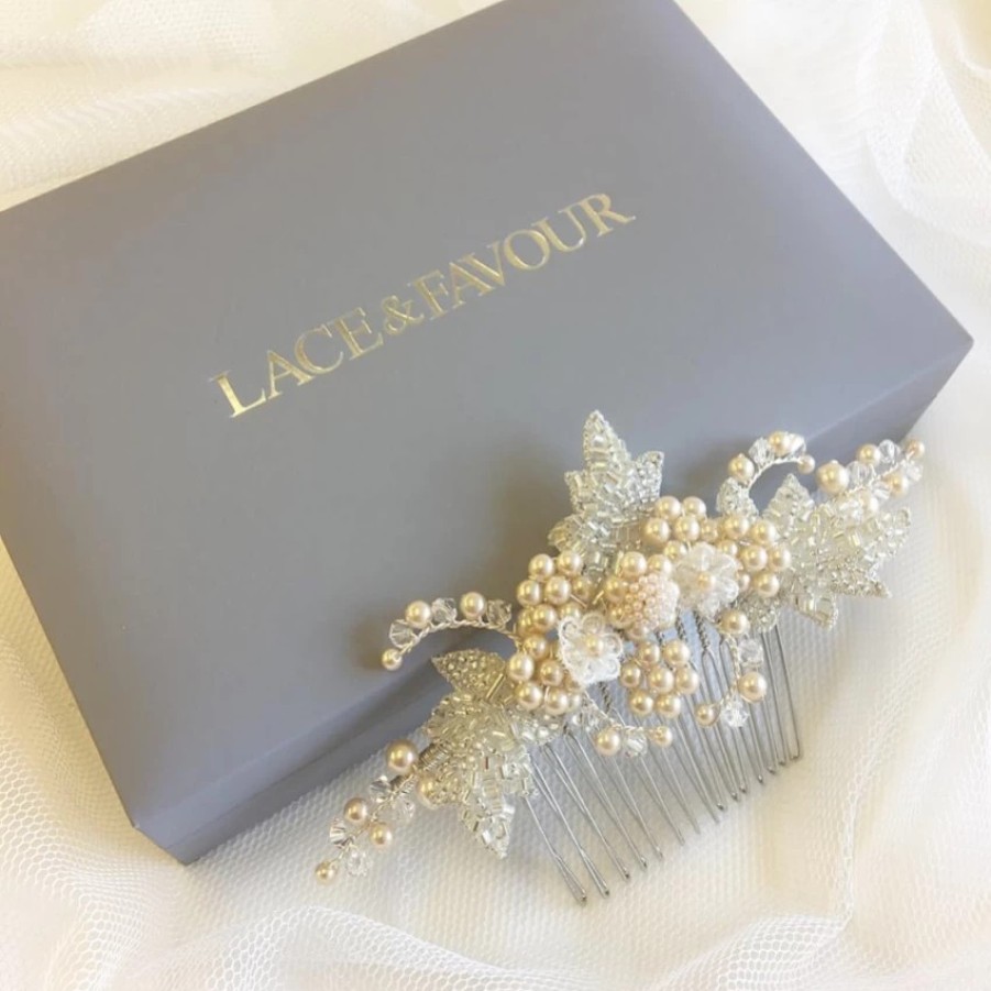 Beads & Beyond Elouise Beaded Leaves And Champagne Pearl Vintage Inspired Hair Comb Hot