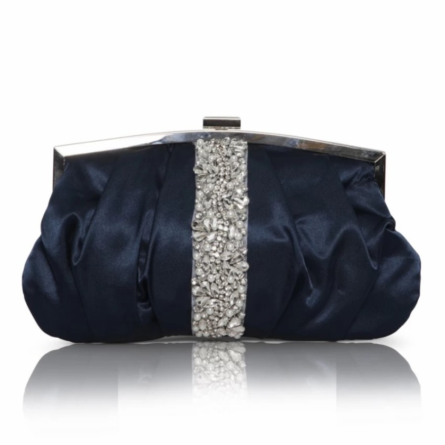 Perfect Bridal Perfect Bridal Saffron Navy Satin Embellished Clutch Bag Wholesale