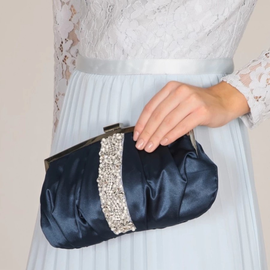 Perfect Bridal Perfect Bridal Saffron Navy Satin Embellished Clutch Bag Wholesale