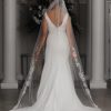 Linzi Jay Linzi Jay Single Tier Ivory Cathedral Veil With Beaded Lace Motifs V741 New