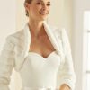 Bianco Evento Bianco Ivory Faux Fur 3/4 Sleeve Wedding Bolero E304 New