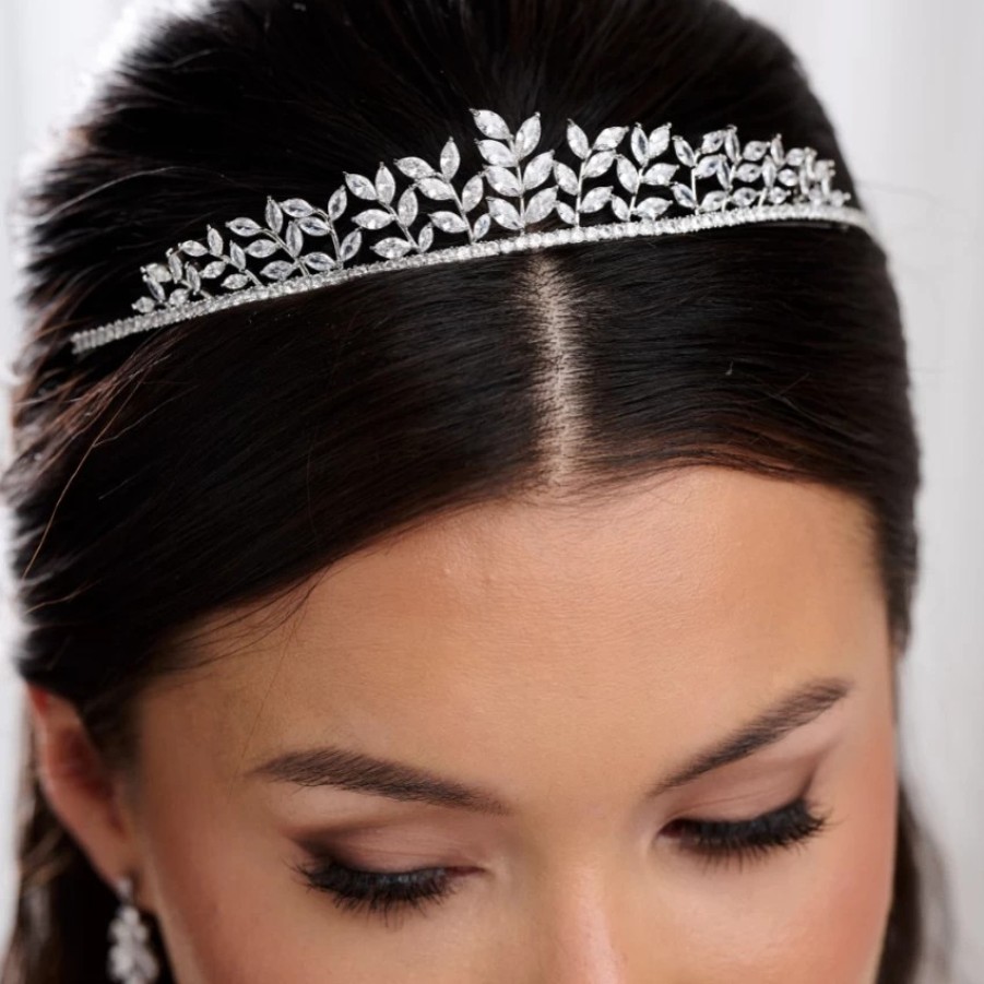 Lace & Favour Odessa Dainty Cubic Zirconia Leaves Wedding Tiara Online