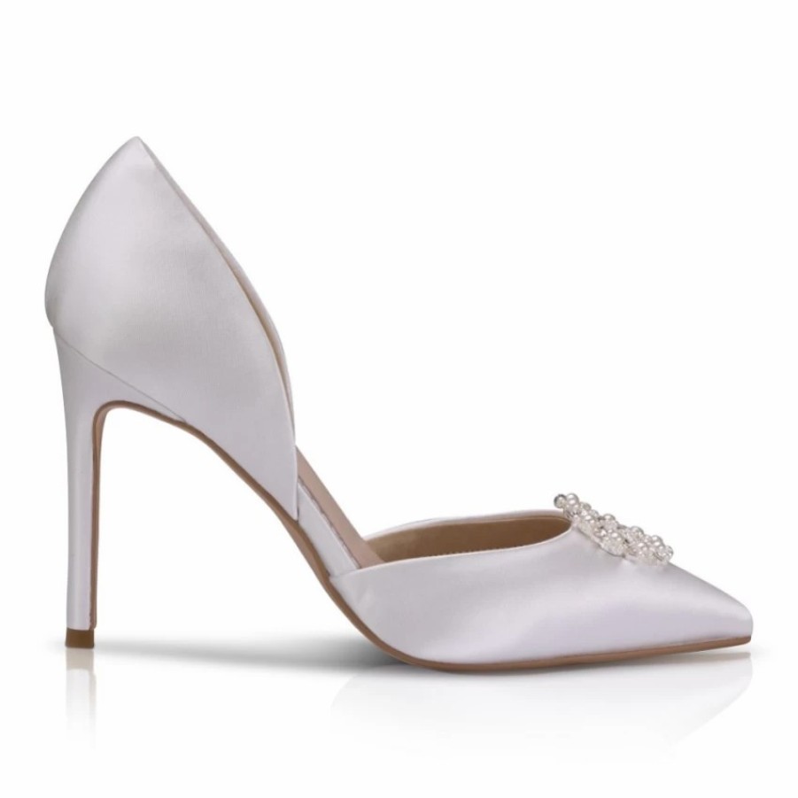 Perfect Bridal Perfect Bridal Pippa Dyeable Ivory Satin Pearl Brooch High Heel Court Shoes Best