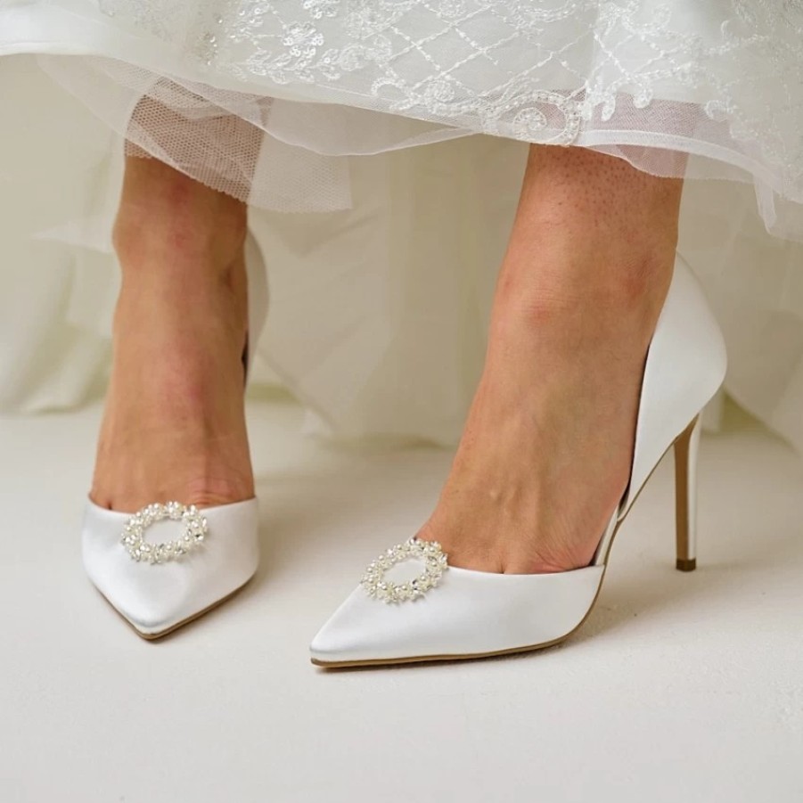 Perfect Bridal Perfect Bridal Pippa Dyeable Ivory Satin Pearl Brooch High Heel Court Shoes Best