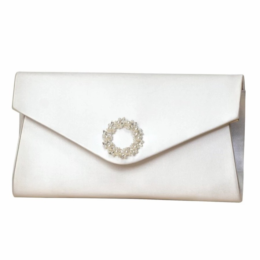 Perfect Bridal Perfect Bridal Bridget Dyeable Ivory Satin Pearl Brooch Envelope Clutch Bag New