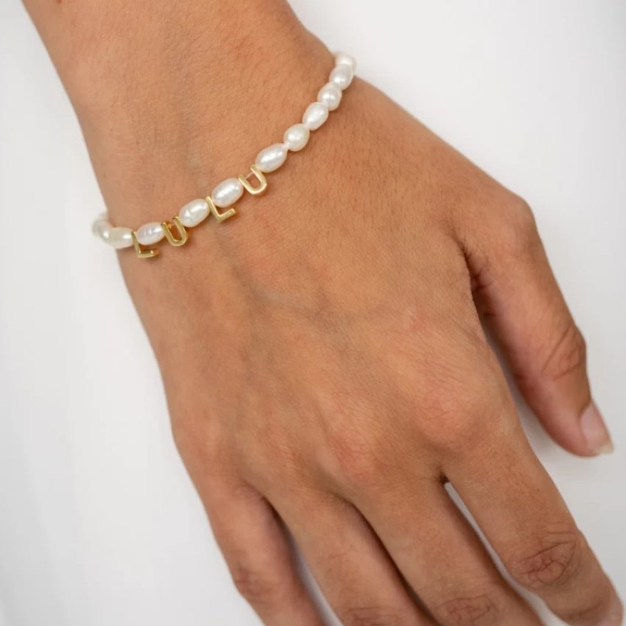 Arianna Arianna Gold Personalised Name Pearl Bracelet Arw681 Clearance