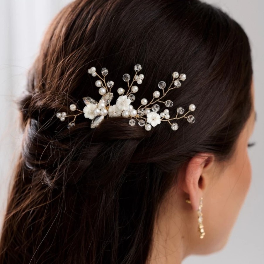 Lace & Favour Dianthus Dainty Gold Floral Hair Comb Clearance