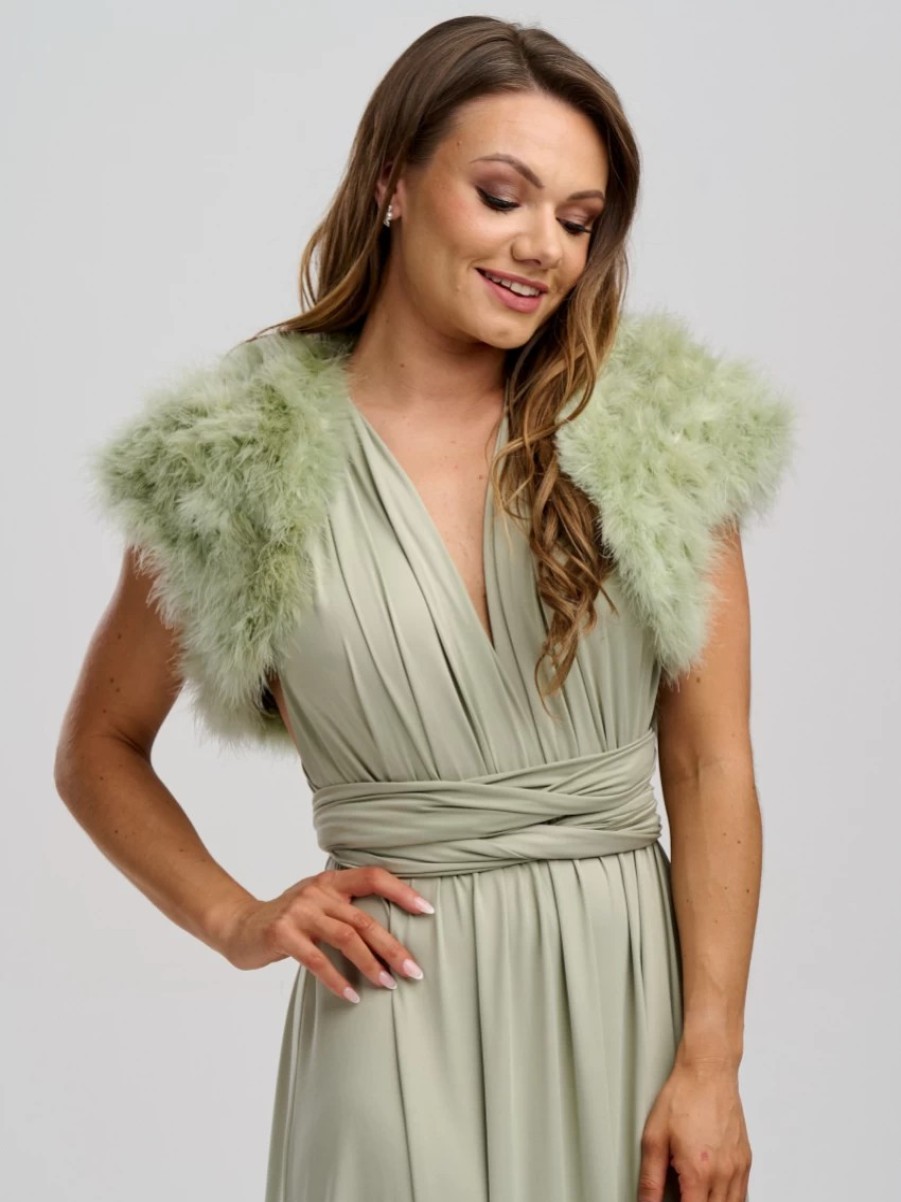 Beverly Hills Sophia Sage Green Feather Bolero Hot