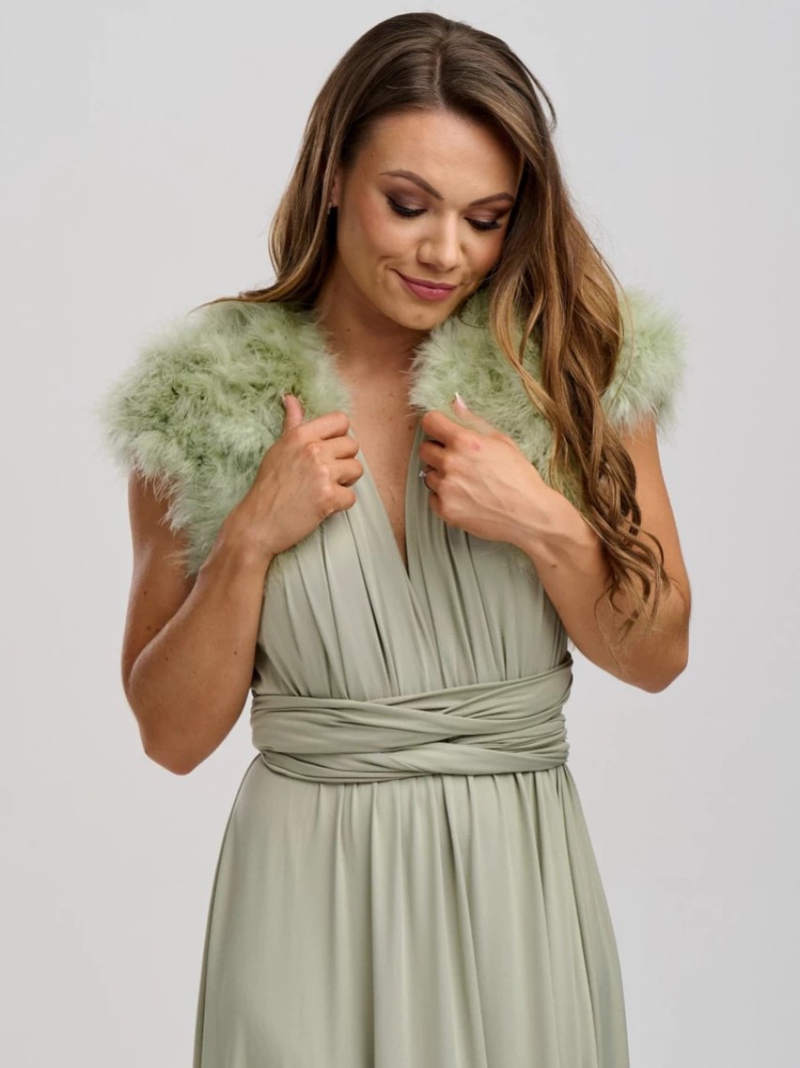 Beverly Hills Sophia Sage Green Feather Bolero Hot