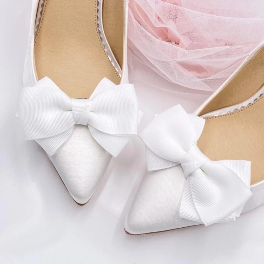 Lace & Favour Betsy Large Ivory Ribbon Bow Shoe Clips Wholesale