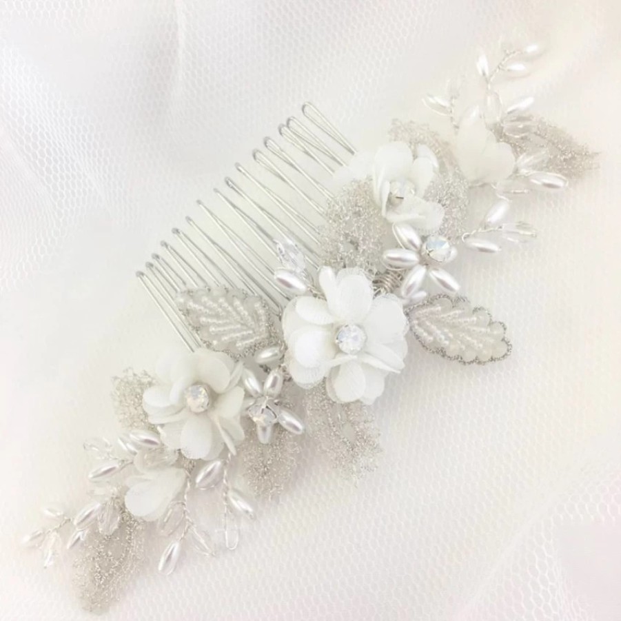 Beads & Beyond Sabrina Beaded Leaves And Opal Crystal Ivory Flowers Hair Comb Wholesale