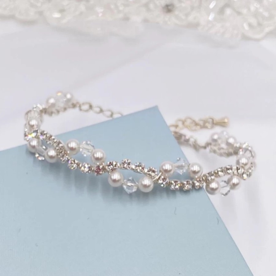 Arianna Arianna Pearl And Diamante Wedding Bracelet Arw093 Wholesale