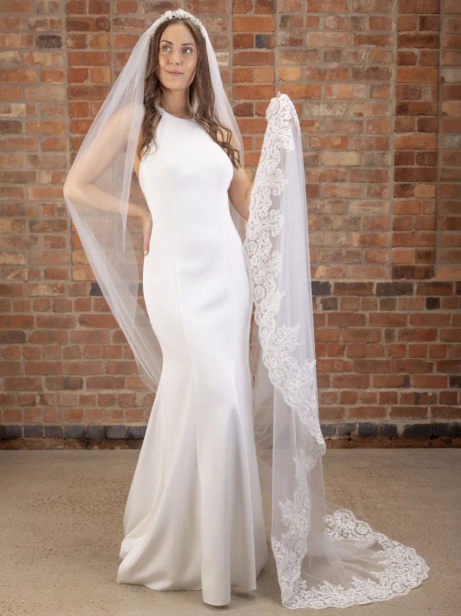 Perfect Bridal Perfect Bridal Ivory Single Tier Wide Corded Lace Edge Veil New