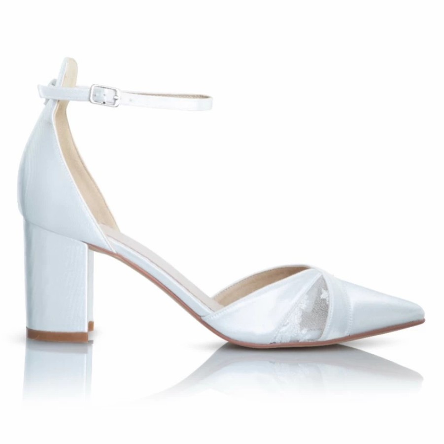 Perfect Bridal Perfect Bridal Kerry Dyeable Ivory Satin And Lace Block Heel Ankle Strap Court Shoes New