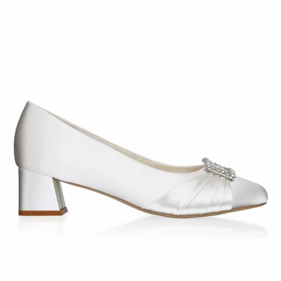 Pink Paradox London Paradox London Brittney Ivory Satin Wide Fit Low Block Heel Court Shoes New